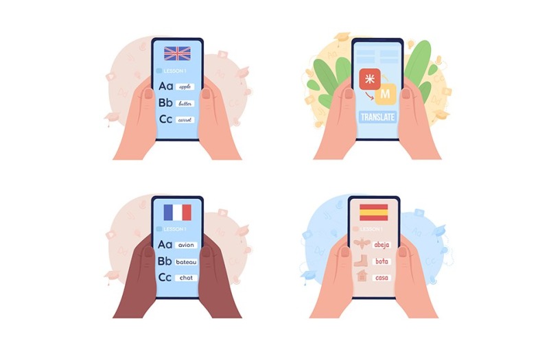 Mobile app for learning languages illustration set Illustration
