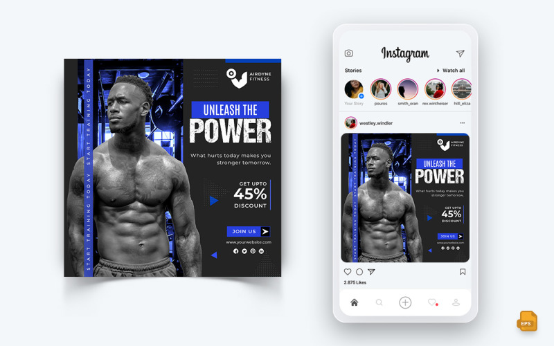 Gym and Fitness Studio Social Media Instagram Post Design-32