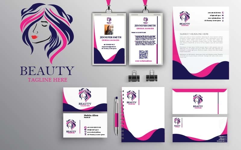 Beauty Logo, Visiting Card, Employee Card, Envelope and Letter Head Logo Template