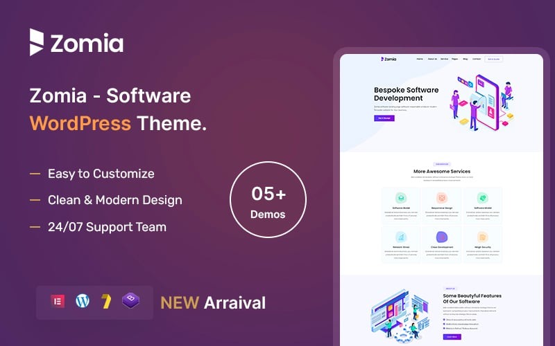 Zomia - Software Responsive Elementor WordPress Theme.