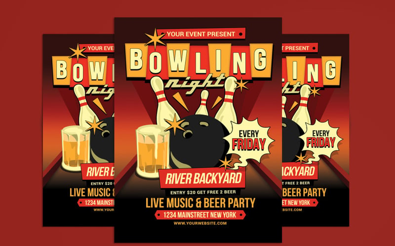 Bowling Night Flyer Template Corporate Identity