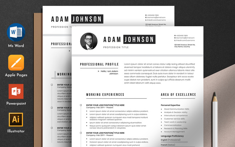 Clean Editable Resume Cv Template With MS Word Apple Pages Format Resume Template