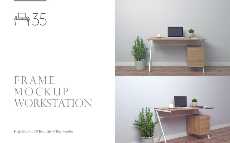 Workstation Screen Mockup, Workplace Study Table Set-35 Product Mockup