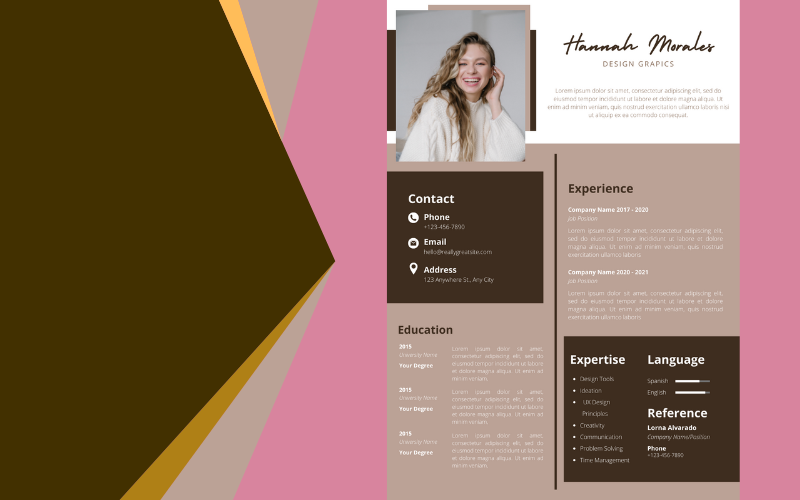 Brown & Pink Formal Design Graphic Resume