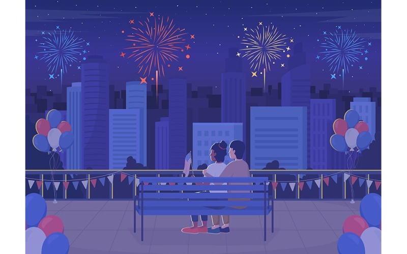 Celebration of Independence day in evening vector illustration Illustration