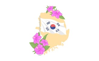 Map of Korea and hibiscus flowers vector illustration