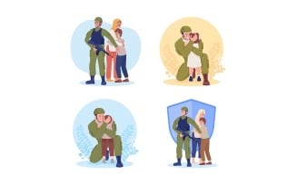 Soldiers vector isolated illustration set