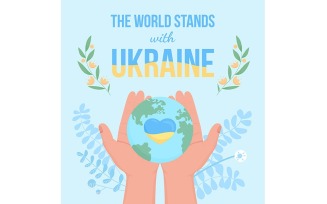 World supports Ukraine flat color vector illustration