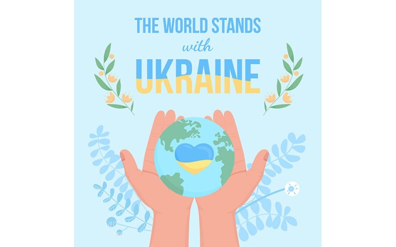 World supports Ukraine flat color vector illustration Illustration