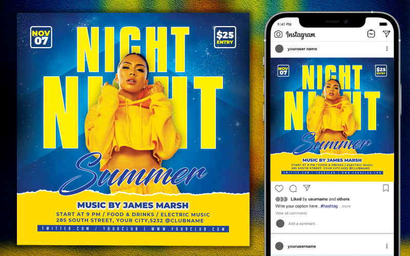 Hot Summer Night Party Flyer Social Media