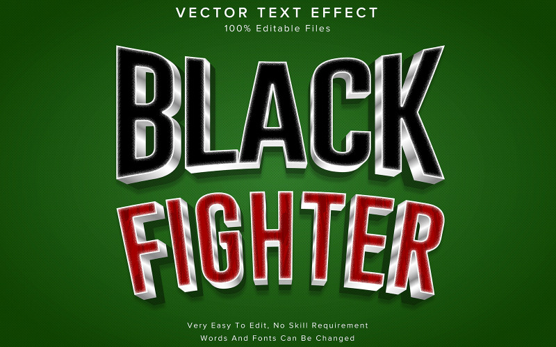 Black Fighter Editable 3d Text Effect Black and Red Illustration