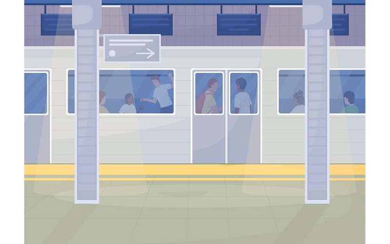 Metro station with electric train color vector illustration Illustration