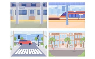 Public transportation in city vector illustration set