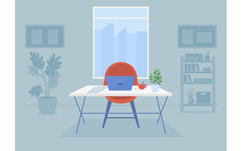Workplace flat color vector illustration Illustration