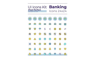 Banking and finance pixel perfect RGB color ui icons set