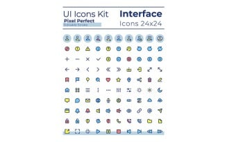 Comprehensible and simple looking pixel perfect RGB color ui icons set