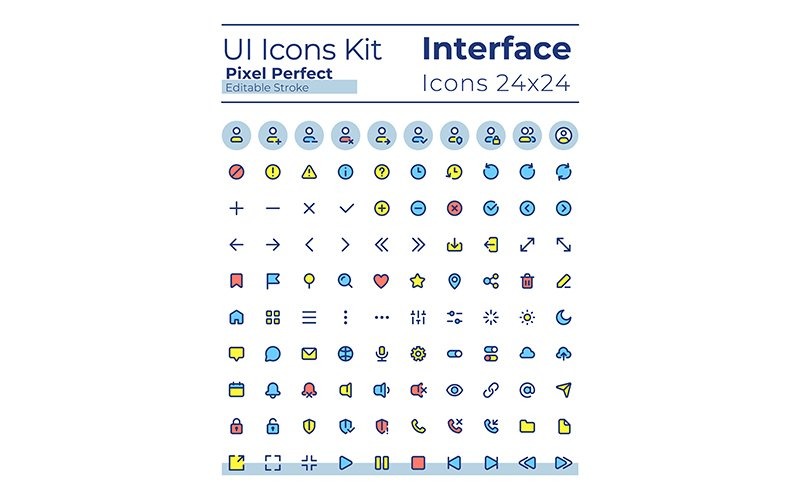 Comprehensible and simple looking pixel perfect RGB color ui icons set Icon Set
