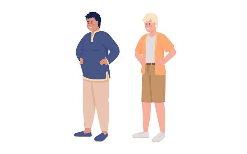 Joyful young men flat color vector characters set Illustration