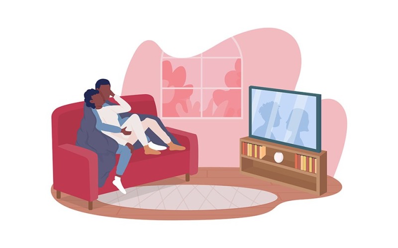 Loving couple in living room vector illustration Illustration