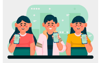 People Looking Their Phones Concept Illustration