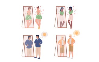 People with good self esteem flat color vector characters set