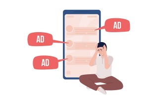 Sad man tired of annoying ads flat color vector character
