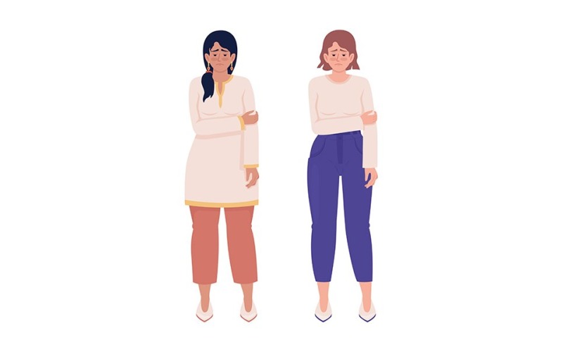 Sad women with mental disorders color vector characters set Illustration