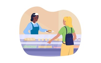 Girl purchasing lunch vector isolated illustration