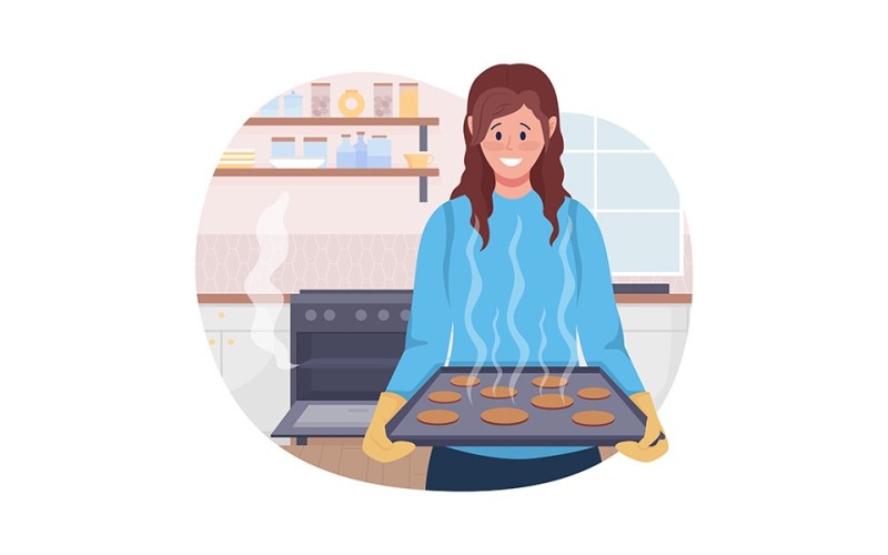 Lady baking cookies vector isolated illustration Illustration