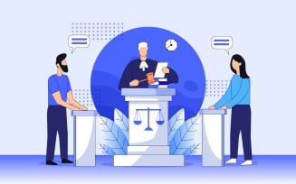 Legal Court With Judge And Justice Court Trial Free Flat Vector Illustration Concept