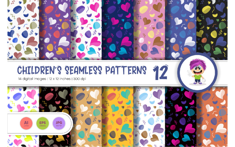 Cute Baby Seamless Patterns 12. Digital Paper Vector Graphic