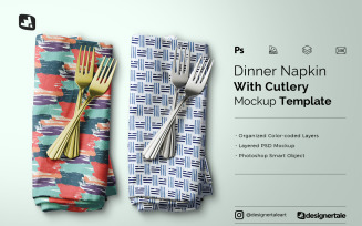 Dinner Napkin With Cutlery Mockup