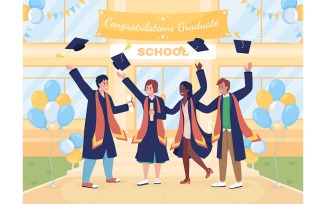 Graduation ceremony color vector illustration