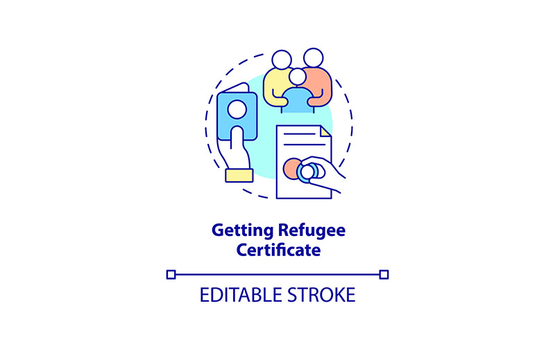 Getting refugee certificate concept icon Icon Set