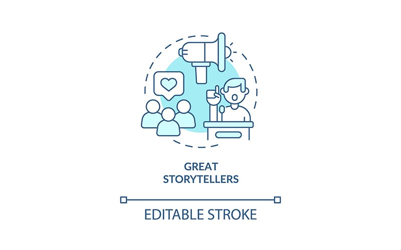 Great storytellers turquoise concept icon Icon Set