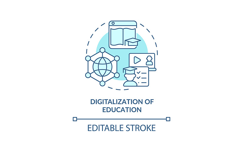Digitalization of education turquoise concept icon Icon Set