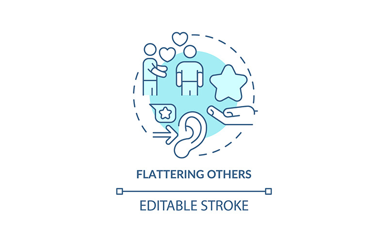 Flattering others turquoise concept icon Icon Set
