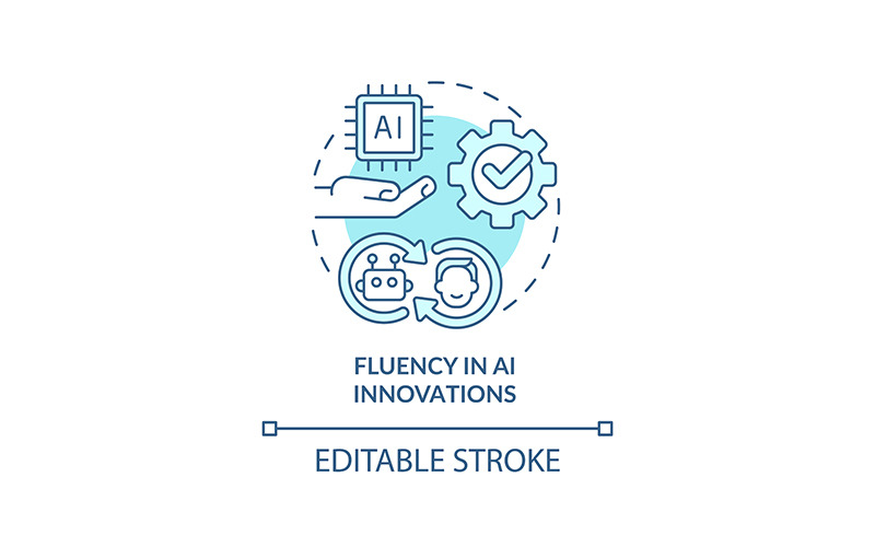 Fluency in AI innovations turquoise concept icon Icon Set