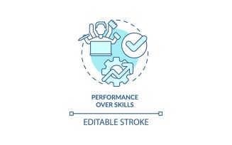 Performance over skills turquoise concept icon
