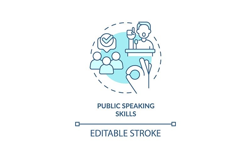 Public speaking skills turquoise concept icon Icon Set