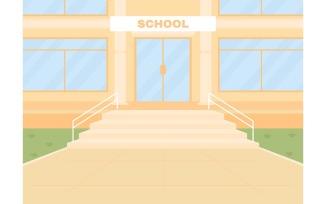 Daylight empty school entrance color vector illustration