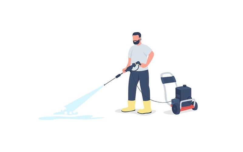 Man with power wash gun flat color vector faceless character Illustration