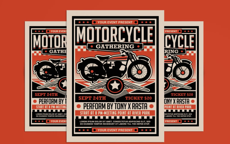 Motorcycle Club Gathering Event Flyer Template Corporate Identity