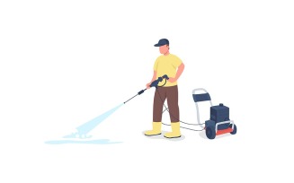 Professional cleaner with equipment color vector faceless character