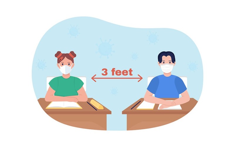 School lesson distancing vector isolated illustration Illustration