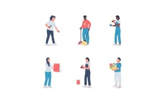 Spring cleaning diverse flat color vector faceless character set