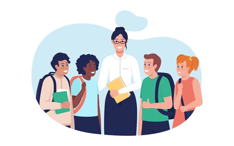 Teacher with students vector isolated illustration Illustration