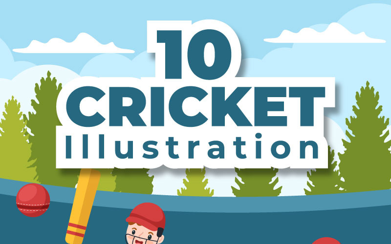 10 Batsman Playing Cricket Sports Illustration