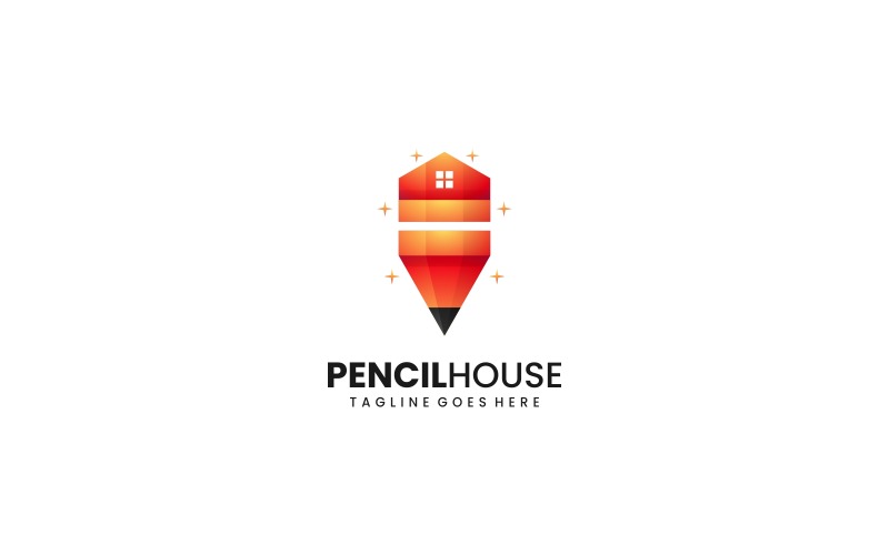 Pencil House Gradient Logo Logo Template