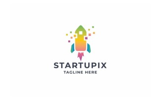 Pixel Startup Rocket Logo